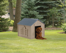 Load image into Gallery viewer, Suncast Indoor &amp; Outdoor Dog House for Medium and Large Breeds, Tan/Blue 7538
