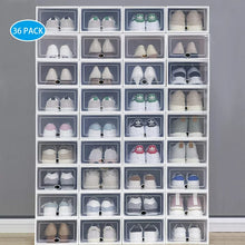 Load image into Gallery viewer, 36 Pack Clear Shoe Organizer Box, BTMWAY Transparent Plastic Stackable Shoe Storage Boxes Cabinet Cube, Foldable Shoe Organizer Rack Boxes Shoe Storage Containers for Closets Entryway Under Bed
