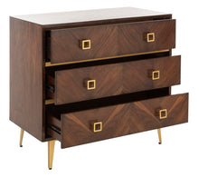 Load image into Gallery viewer, Katia 3-Drawer Walnut/Gold Chest #842HW
