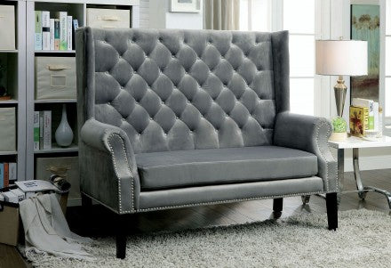 Shayla Gray Loveseat Bench Gray Velvet