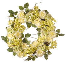 Load image into Gallery viewer, 24 in. Green and Cream Rose Wreath
