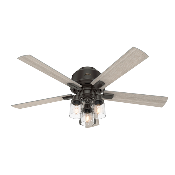 Hunter Fan 52in Hartland Low Profile Ceiling Fan in Noble Bronze with LED Light and Pull Chain MRM4047