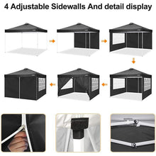 Load image into Gallery viewer, 10&#39; x 10&#39; Straight Leg Pop-up Canopy Tent Easy One Person Setup Instant Outdoor Canopy Folding Shelter with 4 Removable Sidewalls, Air Vent on The Top, 4 Sandbags, Carrying Bag, Black
