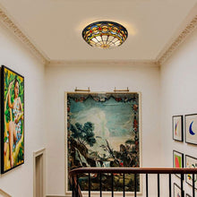 Load image into Gallery viewer, Tiffany 3 Light Flush Mount Ceiling Light White Finish with Tiffany Glass
