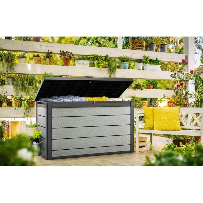 Gefjun 200 Gallon Resin Deck Box in Gray with Black Top & Edges #9810