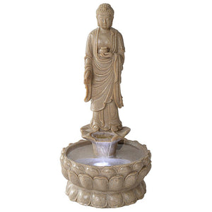 Earth Witness Buddha Large Stone Bonded Resin Illuminated Garden Fountain 7541