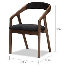 Baxton Studio Walnut Sunburst Dining Chair Wendy Mid-Century Modern Black Velvet & "Oak" Medium Brown Wood Finishing Dining Chair (Set of 2), #6282