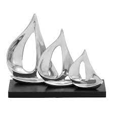 9 in. Stylized Sailboats Decorative Sculpture in Polished Silver, 5681RR