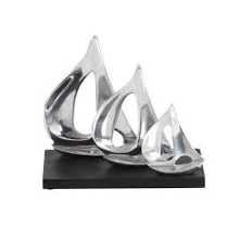 Load image into Gallery viewer, 9 in. Stylized Sailboats Decorative Sculpture in Polished Silver, 5681RR
