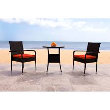 3 piece Rattan bistro table and chairs with gray cushions #4221