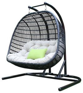 VIG Renava San Juan Outdoor Outdoor Swing Chair in Beige, Black, Waterproof Fabric AS-IS 6180RR-0B