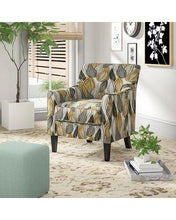 Load image into Gallery viewer, Meisner Armchair Yellow Gray And Cream Leaf Pattern Polyester #1865HW
