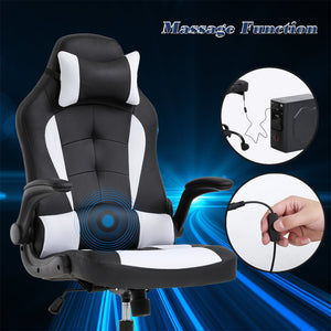 PC Gaming Chair Massage Office Chair Ergonomic Desk Chair Racing Executive PU Leather Computer Chair with Lumbar Support Headrest Armrest Task Rolling Swivel Chair for Women Adults, White 7544