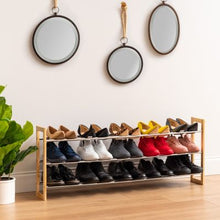 Load image into Gallery viewer, IRIS 3 Tier Extendable Pine Wood and Metal Shoe Rack Brown (SB18)
