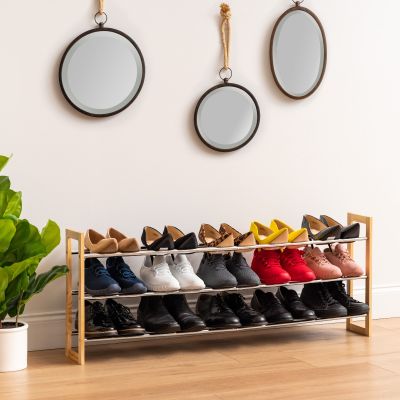 IRIS 3 Tier Extendable Pine Wood and Metal Shoe Rack Brown (SB18)