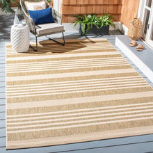 Load image into Gallery viewer, Courtyard Brown/Bone 5&#39;3&quot; x 7&#39;6&quot; Striped Indoor/Outdoor Area Rug
