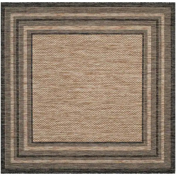 Courtyard Natural/Black 10' x 14' Square Striped Indoor/Outdoor Area Rug