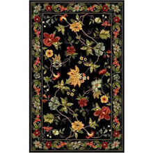 Load image into Gallery viewer, Chelsea Black Rectangle 6 ft. x 9 ft. Gradient Border Floral Area Rug
