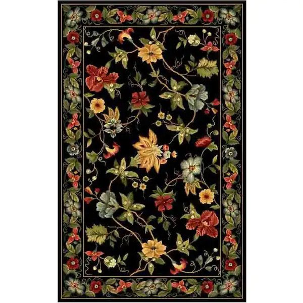 Chelsea Black Rectangle 6 ft. x 9 ft. Gradient Border Floral Area Rug