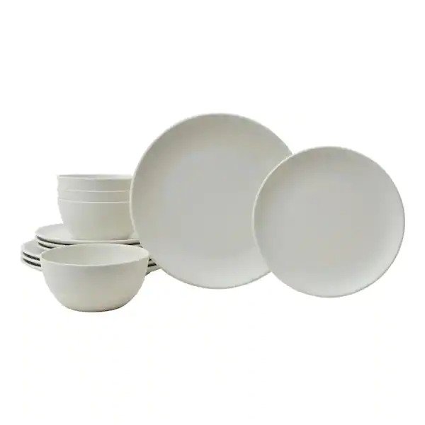 Bryce 12-Piece Ivory Melamine Dinnerware Set