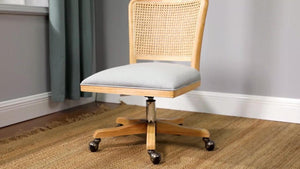 Crisolina Natural Leg Linen Swivel Task Chair with Rattan Back