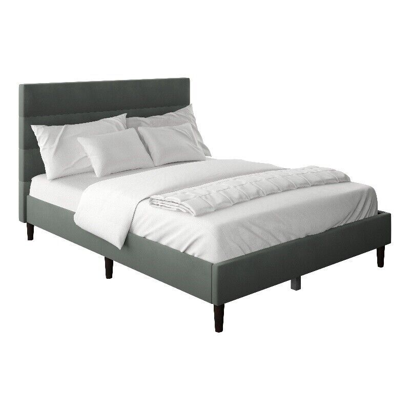 Scott Living Helena Queen Platform Bed in Gray Velvet