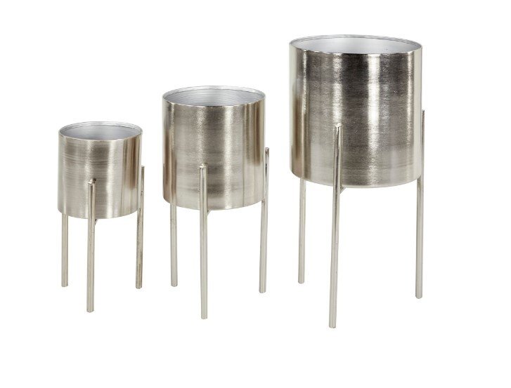 Contemporary Metal Planters in Silver (Set of 3)