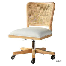 Load image into Gallery viewer, Crisolina Natural Leg Linen Swivel Task Chair with Rattan Back
