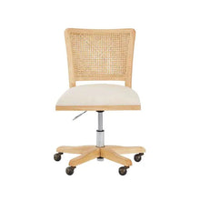 Load image into Gallery viewer, Crisolina Natural Leg Linen Swivel Task Chair with Rattan Back
