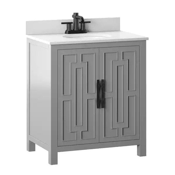 30 in. W x 20 in. D Bath Vanity in Huron Gray with Marble Vanity Top in White with White Basin