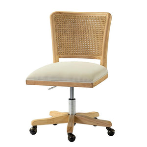Crisolina Natural Leg Linen Swivel Task Chair with Rattan Back