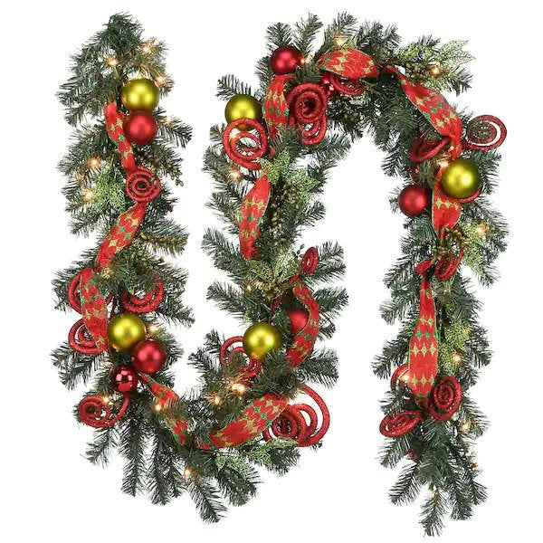 9 ft. Decorative Collection Ornament Artificial Christmas Garland with Clear Lights