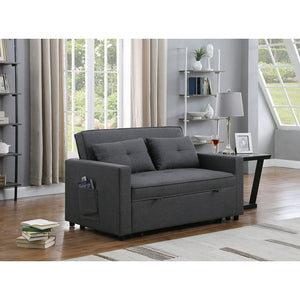Dark Gray Linen Convertible Sleeper Loveseat with Side Pocket (Armless Couch ONLY)