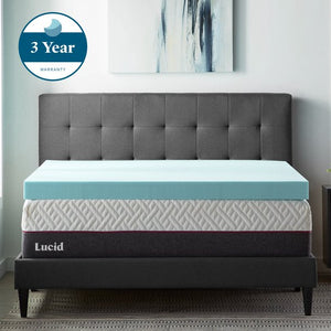 Lucid Memory Foam Mattress Topper, Twin XL, 4 inch, Cooling Gel and Aloe Infused, Plush