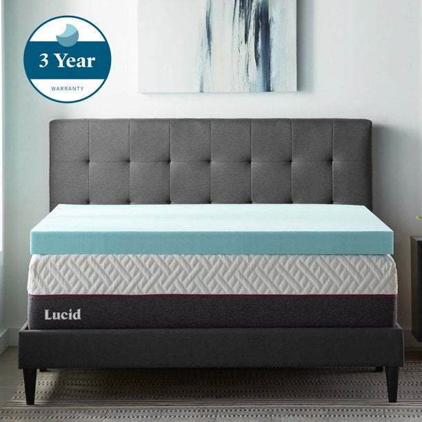 Lucid Memory Foam Mattress Topper, Twin XL, 4 inch, Cooling Gel and Aloe Infused, Plush