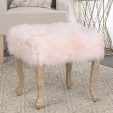 Faux Fur Ottoman with Wood Legs-Pink - HomePop #4251