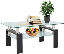 Load image into Gallery viewer, Glass Coffee Table with Lower Shelf, Clear Rectangle Glass Coffee Table, Modern Coffee Table with Metal Legs, Rectangle Center Table Sofa Table Home Furniture for Living Room, L5509 2036CDR
