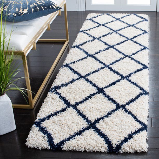 SAFAVIEH Hudson Shag Collection Ivory / Navy Rug 8' x 10'