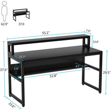 Load image into Gallery viewer, Computer Desk with Shelves, 55 Inches Office Writing Desk with Monitor Stand Shelf, Study Workstation with Open Bookshelf for Home Office (Black)
