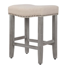 Load image into Gallery viewer, 24&quot; Inch Upholstered Saddle Seat Bar Stool (Set of 2), Antique Gray/Beige
