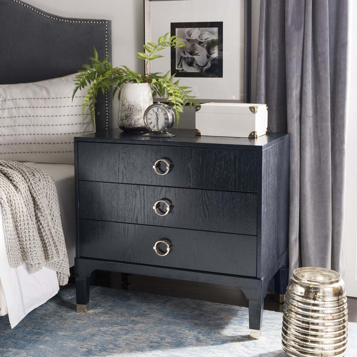 Safavieh Lorna 3-Drawer Nightstand in Navy 468CDR