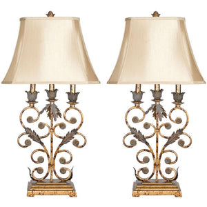 Lucia 32.5 in. Gold Iron Scrolls Table Lamp with Beige Shade (Set of 2) - 539CE