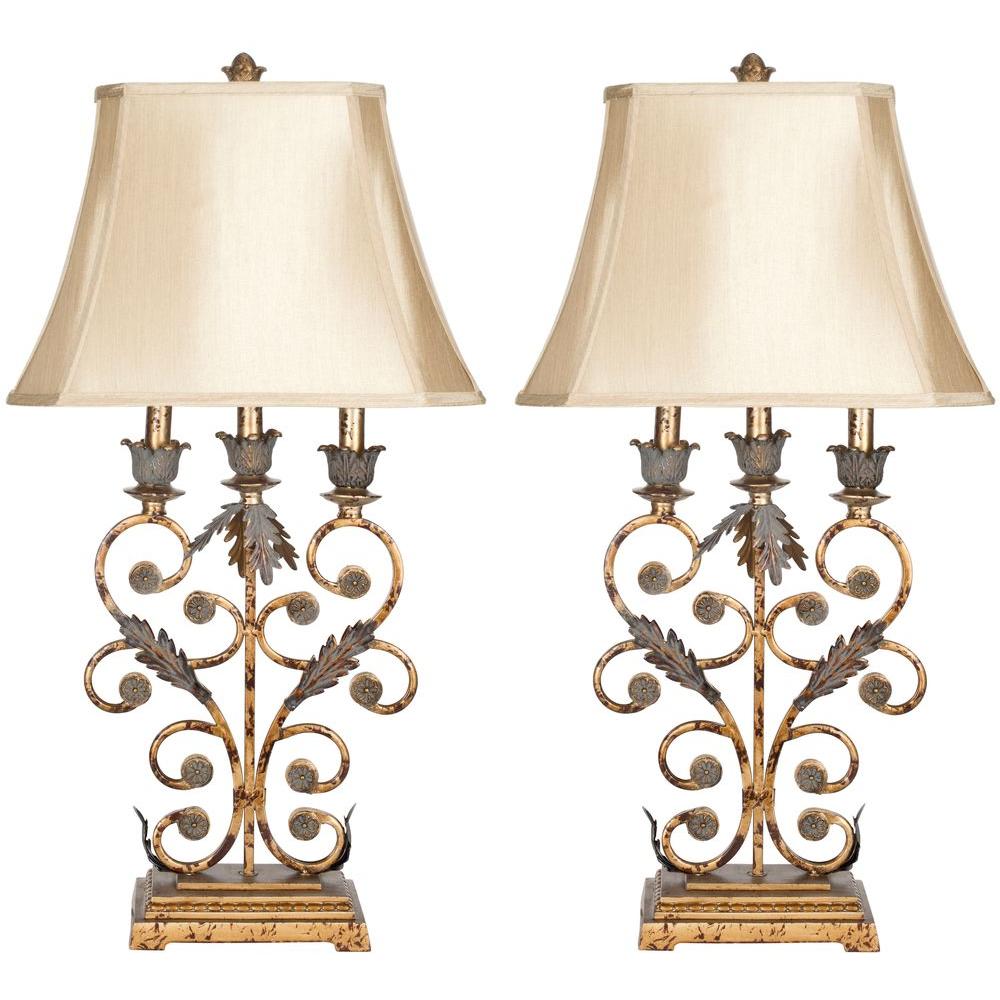 Lucia 32.5 in. Gold Iron Scrolls Table Lamp with Beige Shade (Set of 2) - 539CE