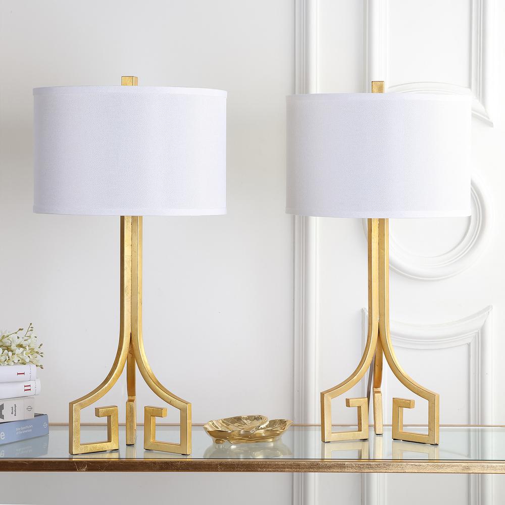 Arabelle Hardback 27.5 in. Gold Greek Key Table Lamp with White Shade (Set of 2) - 563CE