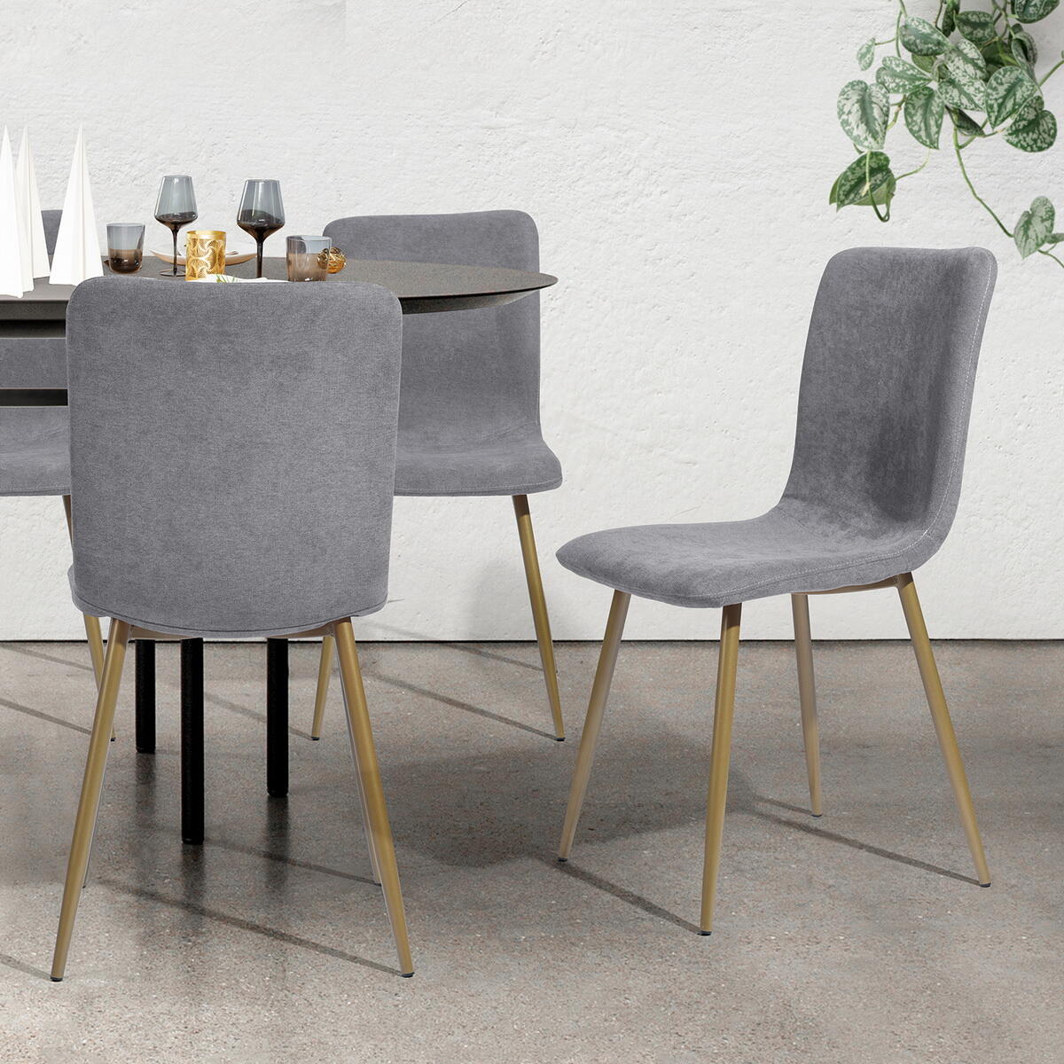 Scargill Gray Upholstered Textured Fabric Dining Chairs (Set of 4) 7513