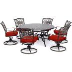 Hanover Traditions 7-Piece Outdoor Dining Set with Round Cast-Top Table and 6 Swivel Rockers 2053 (4 boxes)
