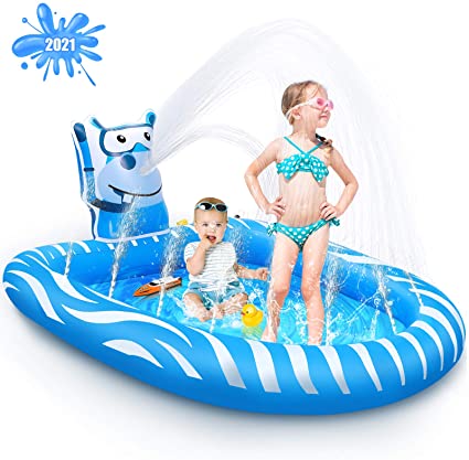 3 in 1 Inflatable Sprinkler , Inflatable Splash Pad Water Sprinkler Pool for Kids Toddlers Outdoor Play ,Play Mat for 1 -12 Year Old Girls Boys,68x43in Wading Pool