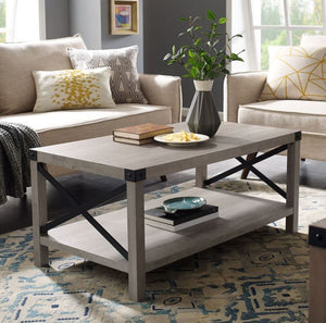 40" Rustic Urban Industrial Metal X Coffee Table in Grey Wash/Black - Walker Edison AF40MXCTGW 1502CDR