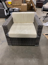 Load image into Gallery viewer, Tw Outdoor Wicker Chair with Ottoman and Glass Table Gray
