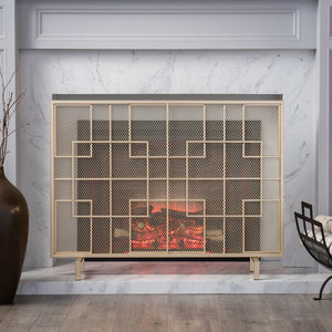 Sonia 1 Panel Iron Fireplace Screen Gold(1652RR)